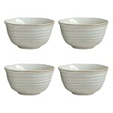 Generisch 4er Keramikschalen Set, 4,5 Zoll / 11,2 cm kleine Reisschalen mit geriffelter Struktur und Goldrand, 280 ml Dessertschalen, stapelbare Eisschalen mit griffiger Form, mikrowellen- und