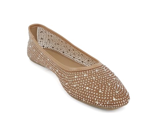 Soda Domina ~ Women Round Toe Rhinestone Mesh Ballet Flat4