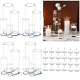 UDU Set of 16 Cylinder Glass Vases and 24 Pcs Floating Candles for Centerpiece, 4,6,8,10 Inch Tall...