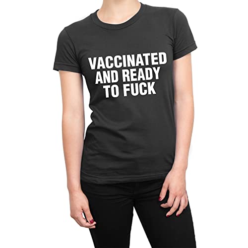 T-shirt Vaccinated and Ready to Fuck noir L avec message imprimé