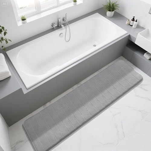 Yimobra Memory Foam Bath Mat Large Size,70 x 24 Inches, Soft and Comfortable, Super Water Absorption, Non-Slip, Thick, Machine Wash, Easier to Dry for Bathroom Floor Rug, Gray — view 7