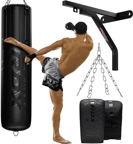 RDX heavy 5ft punch bag with gloves bracket and chain black