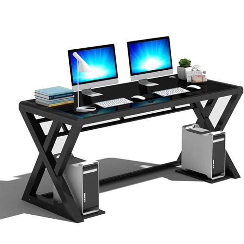SAMERY Computer Desk Home Office Desks, 55.1 Inch Modern Simple Office Black Glass Desk Computer Table Study Gaming Writing Desk, Fashion Strength Tempered Glass Office Laptop Desk - Image 4