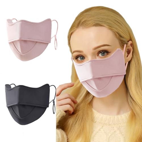 YUANST 2Pcs Winter Face Mask, Warm Windproof Face Cover, Warm Mask for Winter, Cold Weather Mask Reusable (Pink+Gray)