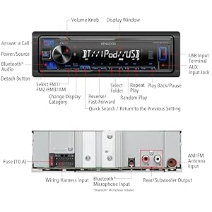 KENWOOD KMM-BT270U Bluetooth Digital Media Car Stereo Receiver with USB Port – AM/FM Radio, MP3 Player, High Contrast LCD, Detachable Face Plate, Single DIN, 13-Band EQ — photo 4 of 6