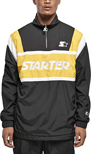 STARTER BLACK LABEL Half Zip Retro Jacket Chaqueta calentadora, Negro, Dorado y Blanco, S para Hombre