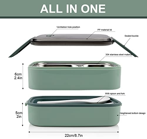Gukasxi Stainless Steel Lunch Box Bento Box Double Layer Design Leakproof Insulated Food Storage Utensils Sauce Container Large Capacity Bento Lunch Boxes for Adults Kids (Grey)