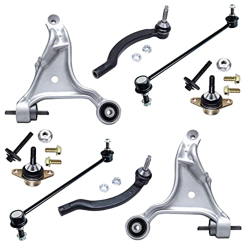 Image of Detroit Axle - 8pc Front End Suspension Kit for 2000-2006 Volvo S80 2 Lower Control Arms 2 Lower Ball Joints 2 Outer Tie Rods 2 Sway Bar Links 2001 2002 2003 2004 2005 Replacement