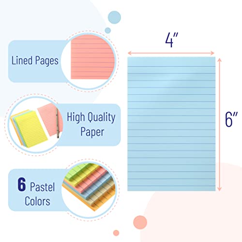 Mr. Pen- Lined Sticky Notes 4x6, 6 Pads, 45 Sheets/Pad, Pastel Color, Sticky Notes with Lines, Ruled Post Stickies, Back to School Supplies