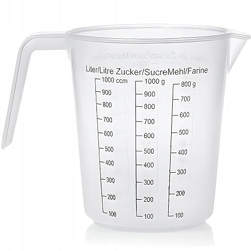 Retoo Taza medidora de 1 L, irrompible y apta para lavavajillas, transparente, escala negra, vaso medidor de plástico de 1 l, vaso medidor grande para cocina, hogar, taller y laboratorio
