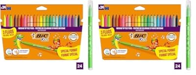 BIC Kids - Kid Couleur Rotuladores Punta Media  24 Count  Pack of 1   Pack especial  Colores Surtidos  Paquete de 2 
