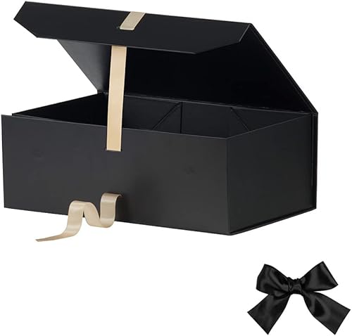 Miniatura 4 de Caja de regalo negra grande, 12 x 8 x 4.5 pulgadas, caja de regalo grande con cinta, caja de regalo negra con tapa de cierre magnético, caja de