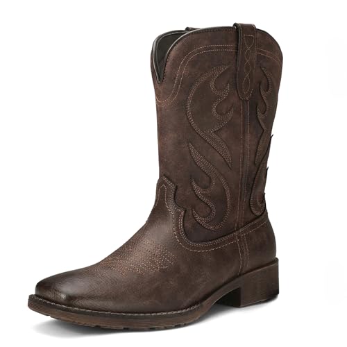 TruVeld Men's Square Toe Cowboy Boots Pull-On Comfort Western Boots