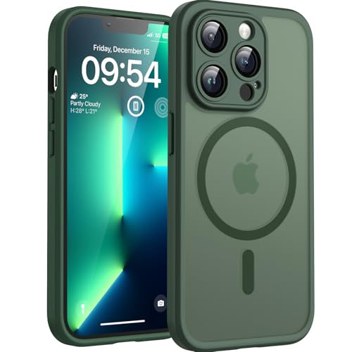 TOCOL Funda para iPhone 13 Pro MAX, Funda Magnética para iPhone 13 Pro MAX 6,7 Pulgadas [Protección Lente Cámara] [Protección Militar] Translúcida Mate Trasera, Verde Alpino