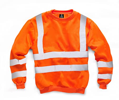 LIZZIE JACOBS Hi Viz Crew Neck Fleece Jumpers Hi Vis Sweatshirts High Visibility Security Work Super Soft Warm Cosy Fleece Tops (as8, alpha, x_l, regular, regular, Orange, X-Large)