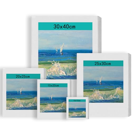Atliberswo Conjunto de 5 Lienzos para Pintar de 100% Algodón, con Marco, Bastidor, Varias Tamaños, para Acrílico, Acuarela, Óleo, para Adultos, Artistas y Niños