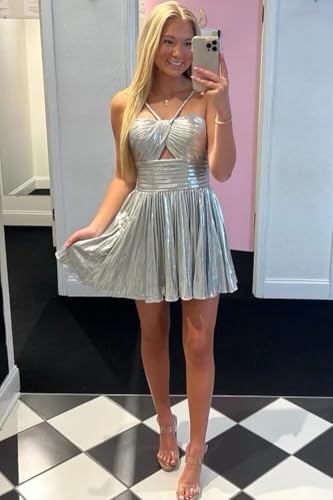 Xijun Sparkly Metallic Homecoming Dresses Short Teens HOCO Dress Spaghetti Straps Keyhole Prom Cocktail Gowns4