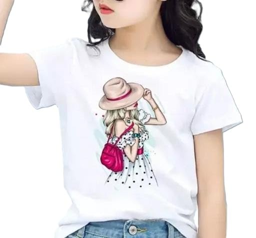 Pink Bag Printed White T Shirt Polyester Short Sleeve Graphic Casual Top Stylish Trendy Tee for Women & Girls-image-7