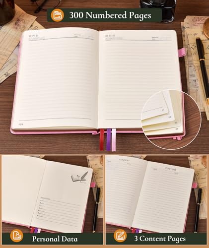 Image of Vintage Leather Journal with 300 Numbered Pages,A4 Lined Journal for Men Women,Daily Journals for Writing,College Ruled Notebook for Work,School,Note taking,Travel Diary,Large (8.5 inch X 11.3 inch)