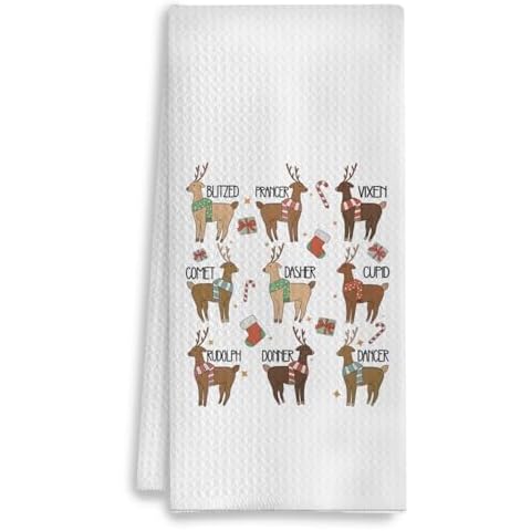 COWEB Christmas Kitchen Towels, Cute Christmas Reindeer Rudolph Decorative Dish Towels Tea Towels for Kitchen, Christmas Hand Towels for Bathroom, Christmas Kitchen Bathroom Decor, 16x24 Inch Cover