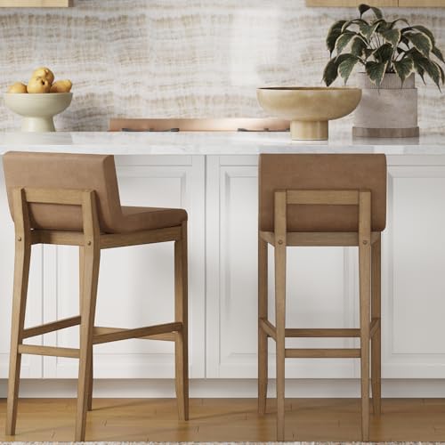Nathan James Gracie Modern Upholstered Bar Chair, Wooden Bar Stool for Kitchen Island with Faux Leather Upholstery, Light Brown, Set of 2 by Nathan James - Used condition - Image 2