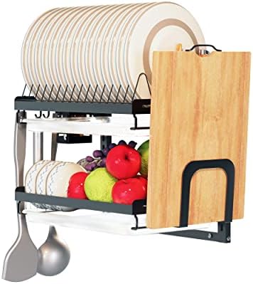 Virgorack Dish Drying Rack, Over The Wall Mounted Dish Drying Rack, Stainless Steel Dish Rack, Large Storage Drying Rack for Kitchen, Dish Drainer with Utensil Holder--2 Tier