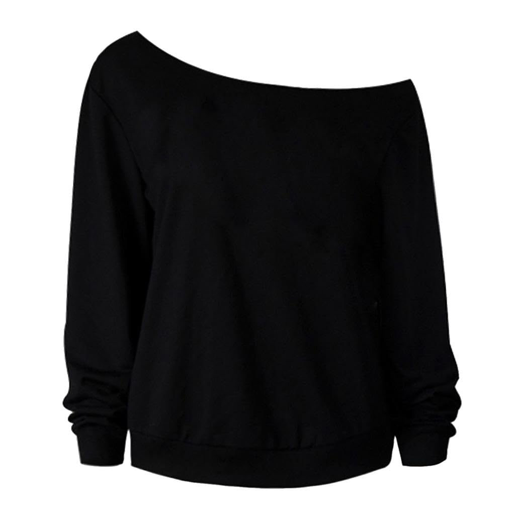 ZOOMELLA Women Sweatshirts Off ShoulderLong-Sleeved Tops S Black Anchor-picture-13