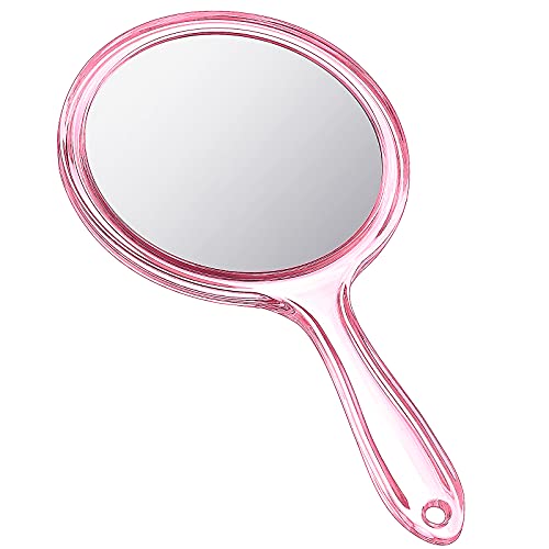 Jetec Hand Mirror Double Sided Handheld Mirror 1X/ 2X Magnifying Mirror With Handle Mirror Rounded Shape Makeup Mirror (Pink) - Plastic