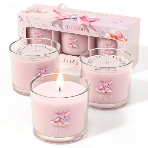 Image of CHILLFLAME Scented Candles Gifts for Women, Candle Gift Set for Her, 3 Pink Ocean Candles, Birthday Gifts for Women /Men (Pink, 7 oz)
