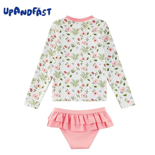 Image of upandfast Girls Rash Guard Set Long Sleeve Two Piece Swimsuit with UPF 50+ Sun Protection for Girls 3-8 Years