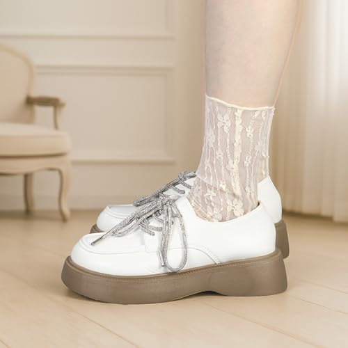 4 Pairs Womens Lace Sheer Slouch Socks, Mesh Laces Trim Sock, Women's Lace Ankle Socks, Nylon Loose Ankle High Stockings for Women4
