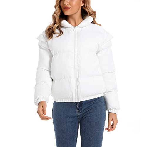 Hujoin Women's Winter Cropped Puffer Jacket with Pockets Zip Up