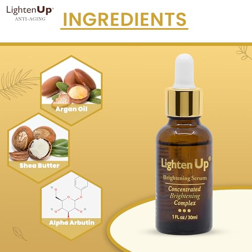 OMIC Lighten-Up Lighten-Up Skin brightening Serum, 1 Fl oz / 30 ml, for Face, Armpits, Hands, Knees and Body, with Argan Oil and Shea Butter