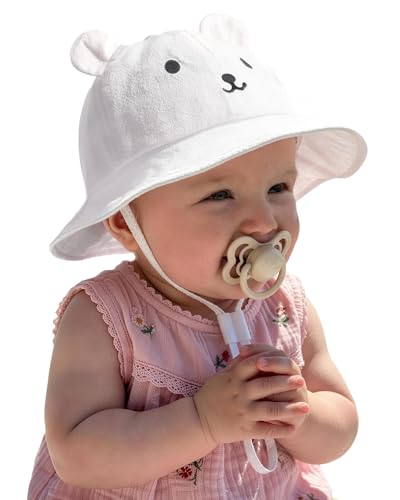 FURTALK Baby Toddler Sun Hat Wide Brim Baby Bucket Hats with Bear Ears Infant Beach Hat White