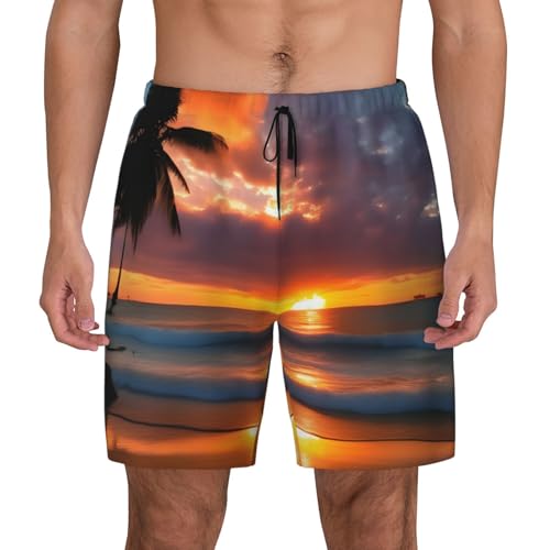 Short de bain haut de gamme homme doublure compression motif coucher de soleil chic