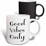 3dRose Good Vibes Only In Black and White Cursive Script Font 11oz Magic Transforming Mug