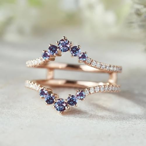 IVANKA Vintage Alexandrite Ring Enhancer 14K Rose Gold Finish Double Curved Moissanite Wedding Band Guard Engagement Ring Jacket Unique Custom Ring Promise Personalized Gift For Her4