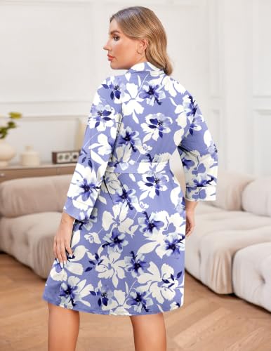 Image of Ekouaer Women Plus Size Robe Knee Length Lightweight Bathrobe Short Kimono Robes with Pockets Maternity Robe