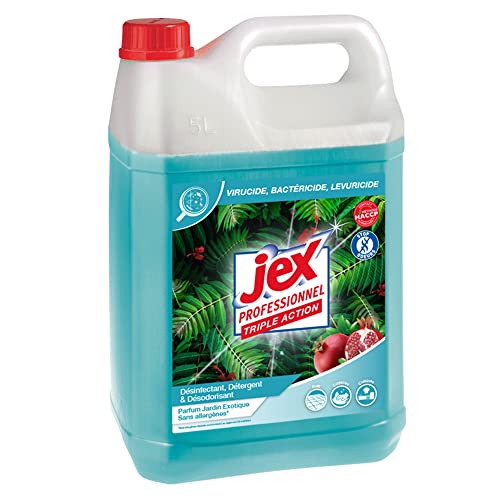JEX - Nettoyant Sol & Surfaces Jardin Exotique - Nettoyant Multi-Usage Triple Action : Nettoie, Parfume, Désinfecte - Formule Compatible Contact Alimentaire - Fabrication Française - 5 L