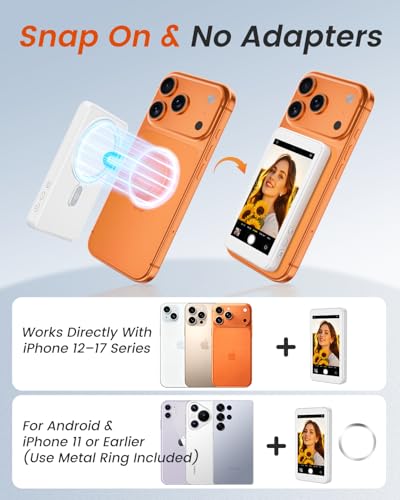 Image of Vlog Selfie Monitor Screen for iPhone & Android, Audio Sync Built-in Speaker, Wireless Magnetic Phone Back Camera Monitor with Remote Control for Selfie Vlog Live Stream TikTok (White)