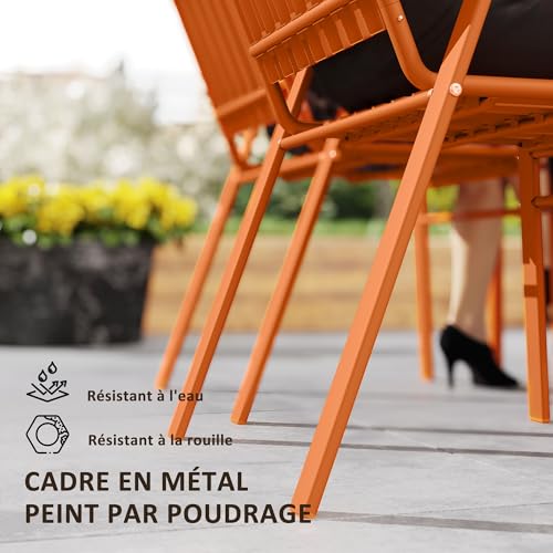 4 Chaises Jardin Empilables Acier Orange Outsunny