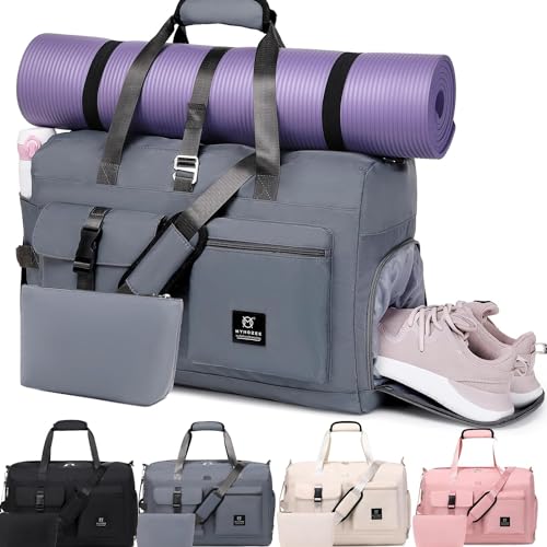 MYHOZEE Travel Duffle Bag for Women, Weekender Overnight Bags Sports Yoga Gym Bag Dry Wet Separated With Shoe Compartment, Waterproof Handbag for Swimming Travel Hospital Gray