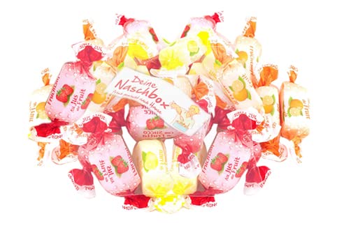 Deine Naschbox Zuckerfreie Fruchtsaft-Toffees -Süßigkeiten-Nachfüllbeutel-Kaubonbons ohne Zucker -Fruchtbonbon - Zitrone, Orange, Erdbeere 500g Cover