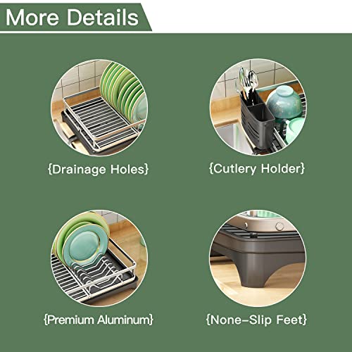 Pxrack Aluminum Dish Drying Rack, Large Dish Racks For Kitchen Counter, Multifunctional Anti-Rust Dish Rack And Drainboard Set With Swivel Spout, Dish Drainers Organizer For Dishes Cutlery&Cup Holder #TOP7