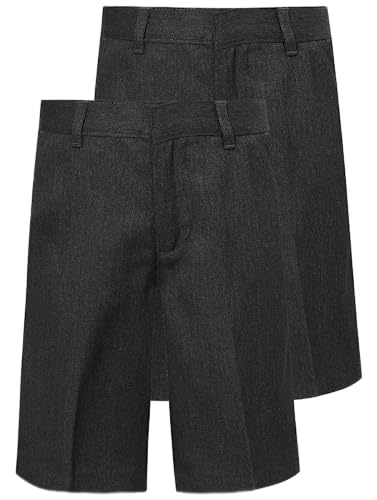 Listers Schoolwear Paquete de Dos Pantalones Cortos Escolares para niños, Cintura Ajustable, Negro, Gris, Azul Marino, Edades de 2 a 10 años