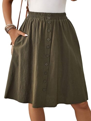 EARKOHA 2025 Skirts for Women Women's Summer Casual Button Decor Skirt Army Green S