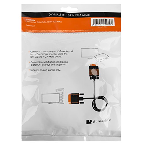 SumacLife NBKDAT452 DVI-Dual Link para VGA de 15 pinos macho de 10 pés (Cabo Plug & Play SLDVII15PVG