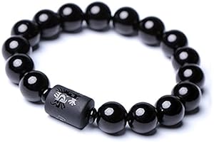 12mm Obsidian Dragon and Phoenix Totem Jewelry Bracelet for Men