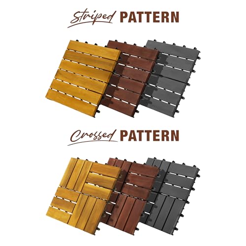 GREEN ALLUVIUM Premium Acacia Wood Interlocking Deck Tiles, 9 PCS 12"x12"x0.9" Patio Flooring, Outdoor Waterproof Decking Tiles for Balcony, Backyard & Patio, All Weather Use (Gray - Crossed Pattern) by GREEN ALLUVIUM - Image 8