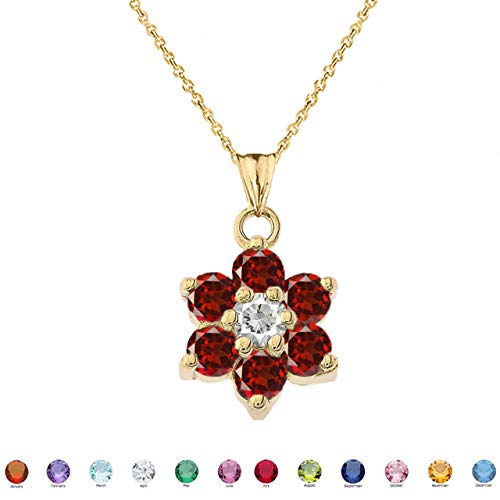 Certified 14k Yellow Gold Personalized Birthstone Cubic Zirconia Flower Pendant Necklace3